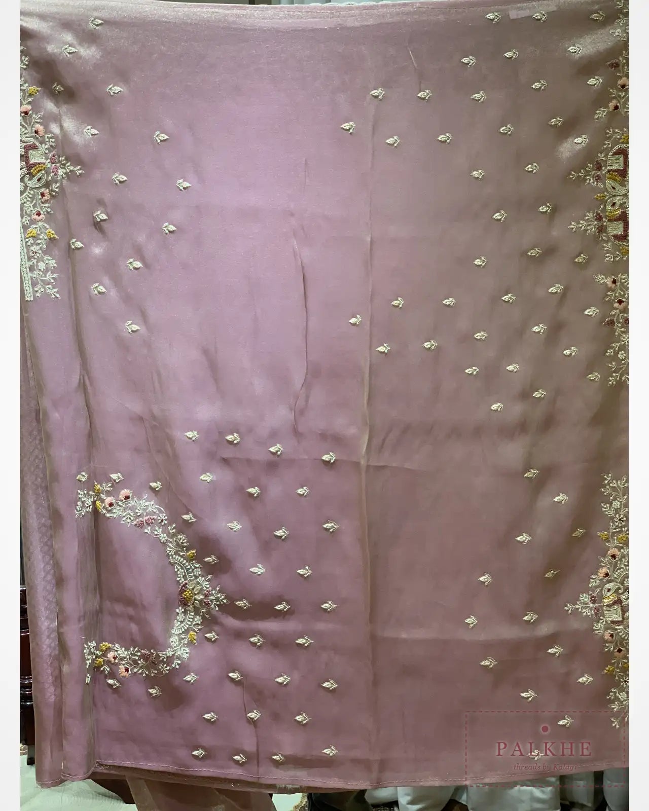 Mauve Pink Organza Tissue x Hand Embroidery