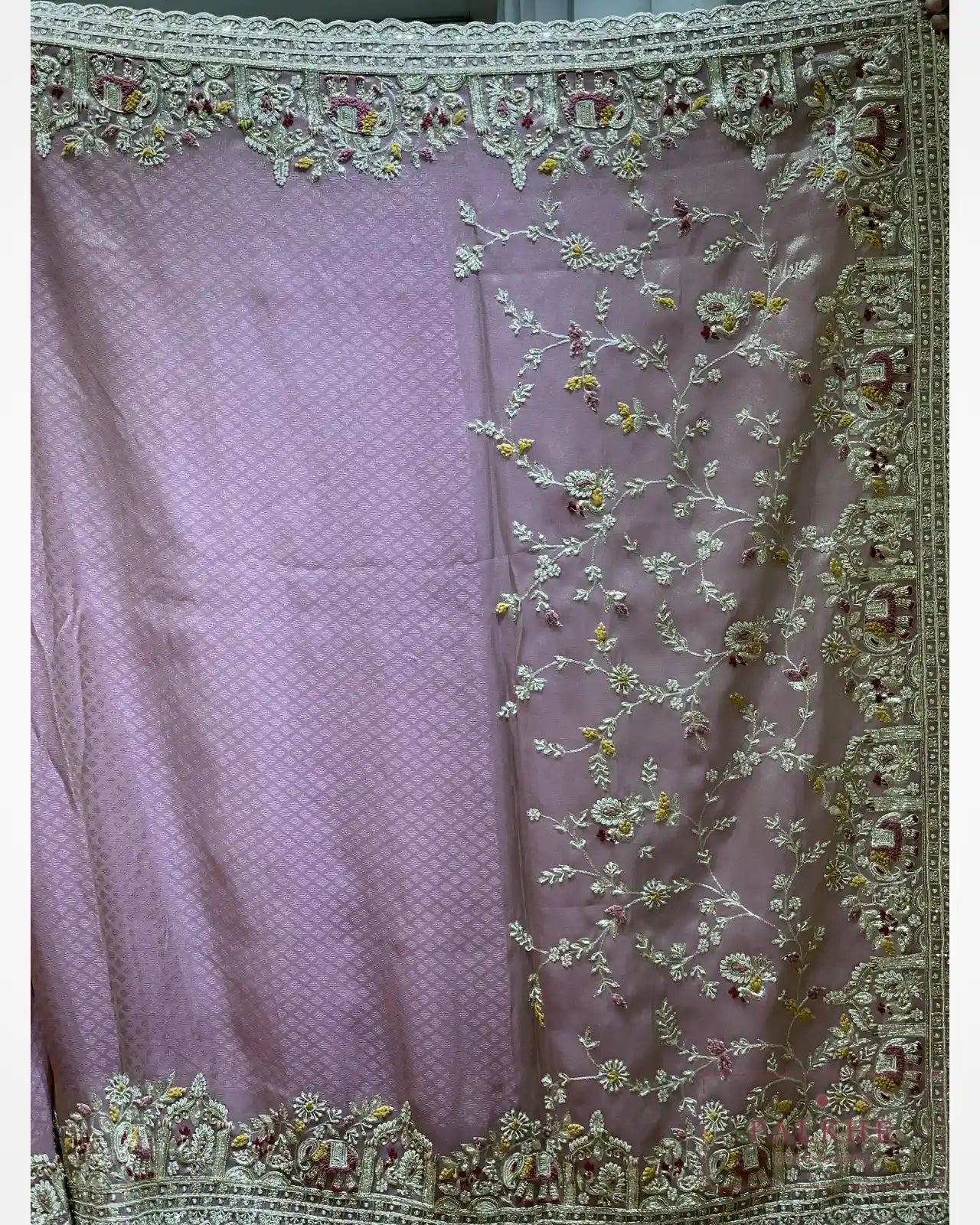 Mauve Pink Organza Tissue x Hand Embroidery