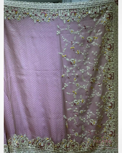 Mauve Pink Organza Tissue x Hand Embroidery