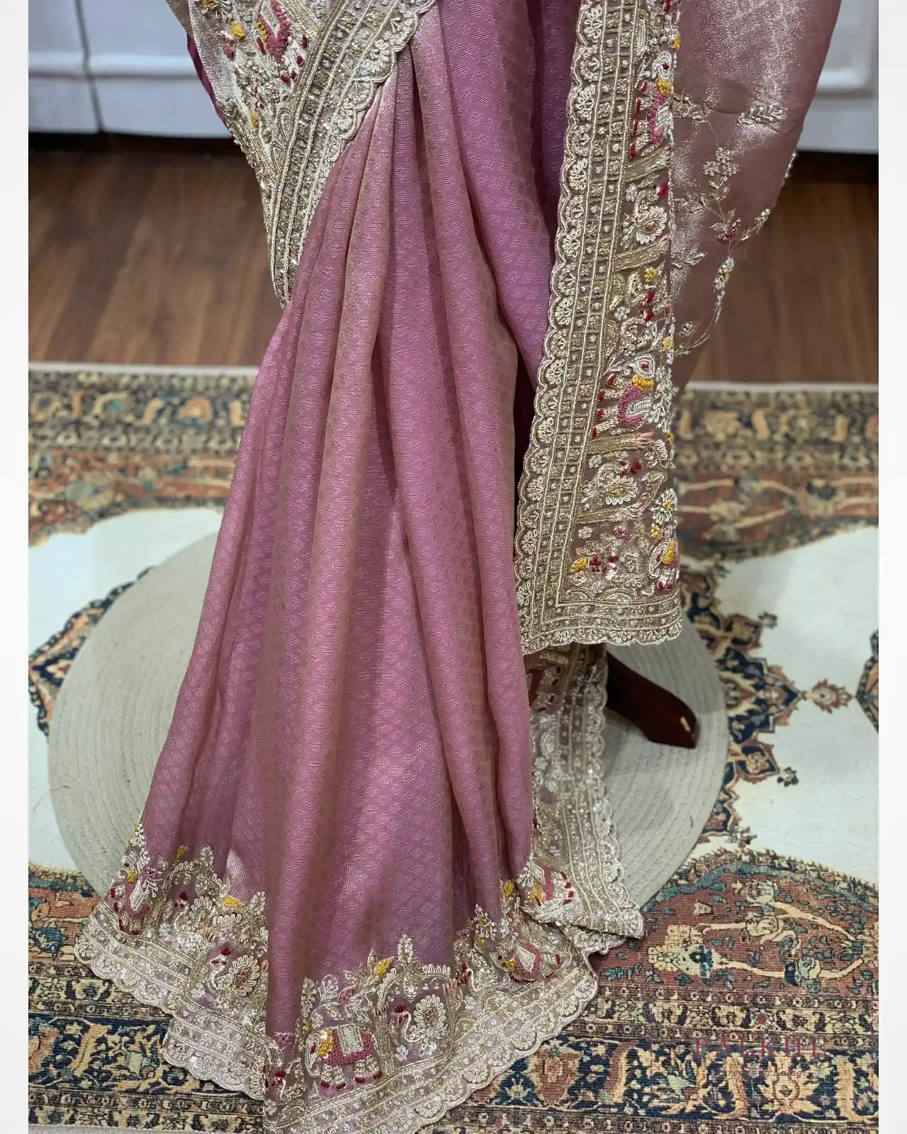 Mauve Pink Organza Tissue x Hand Embroidery