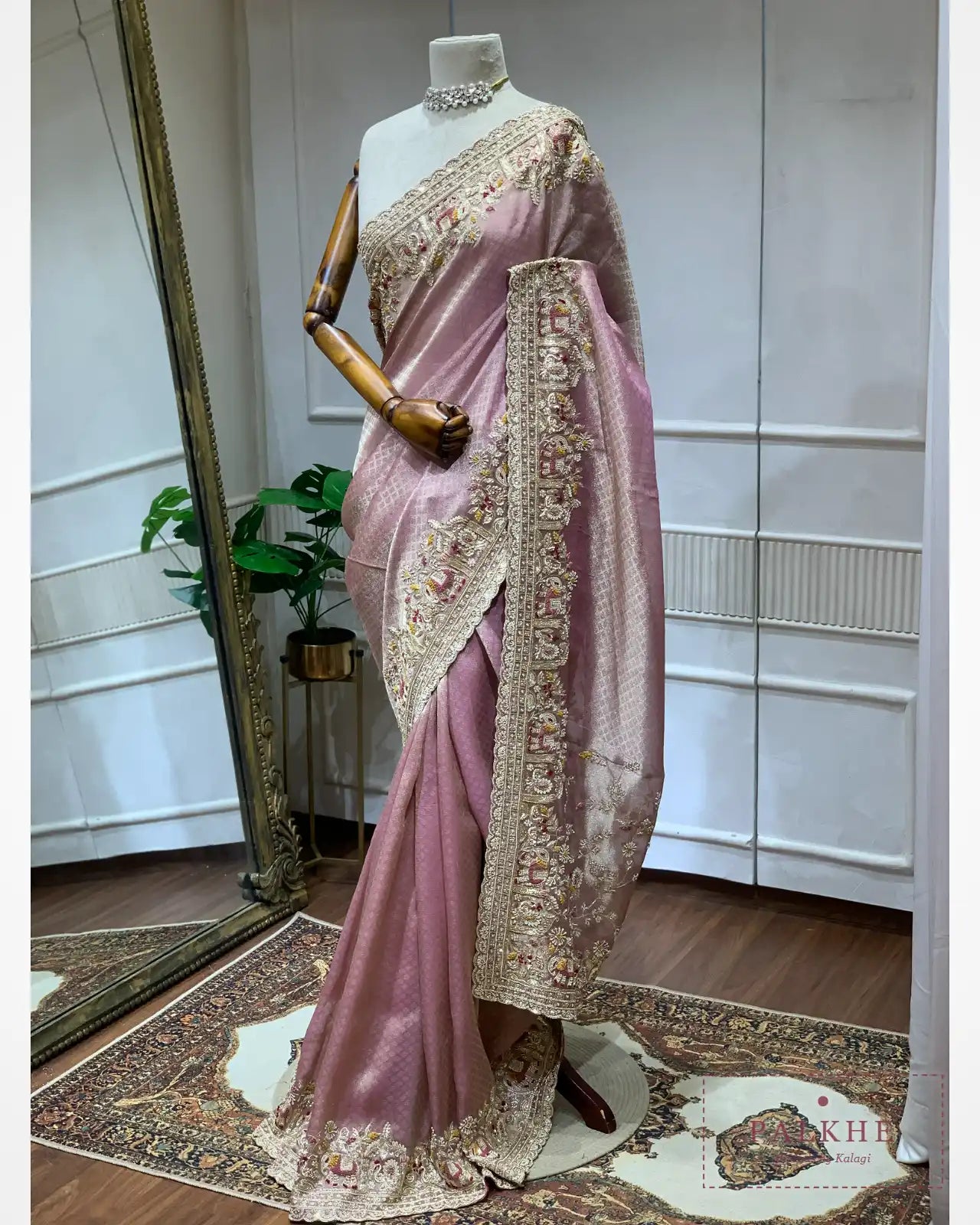 Mauve Pink Organza Tissue x Hand Embroidery