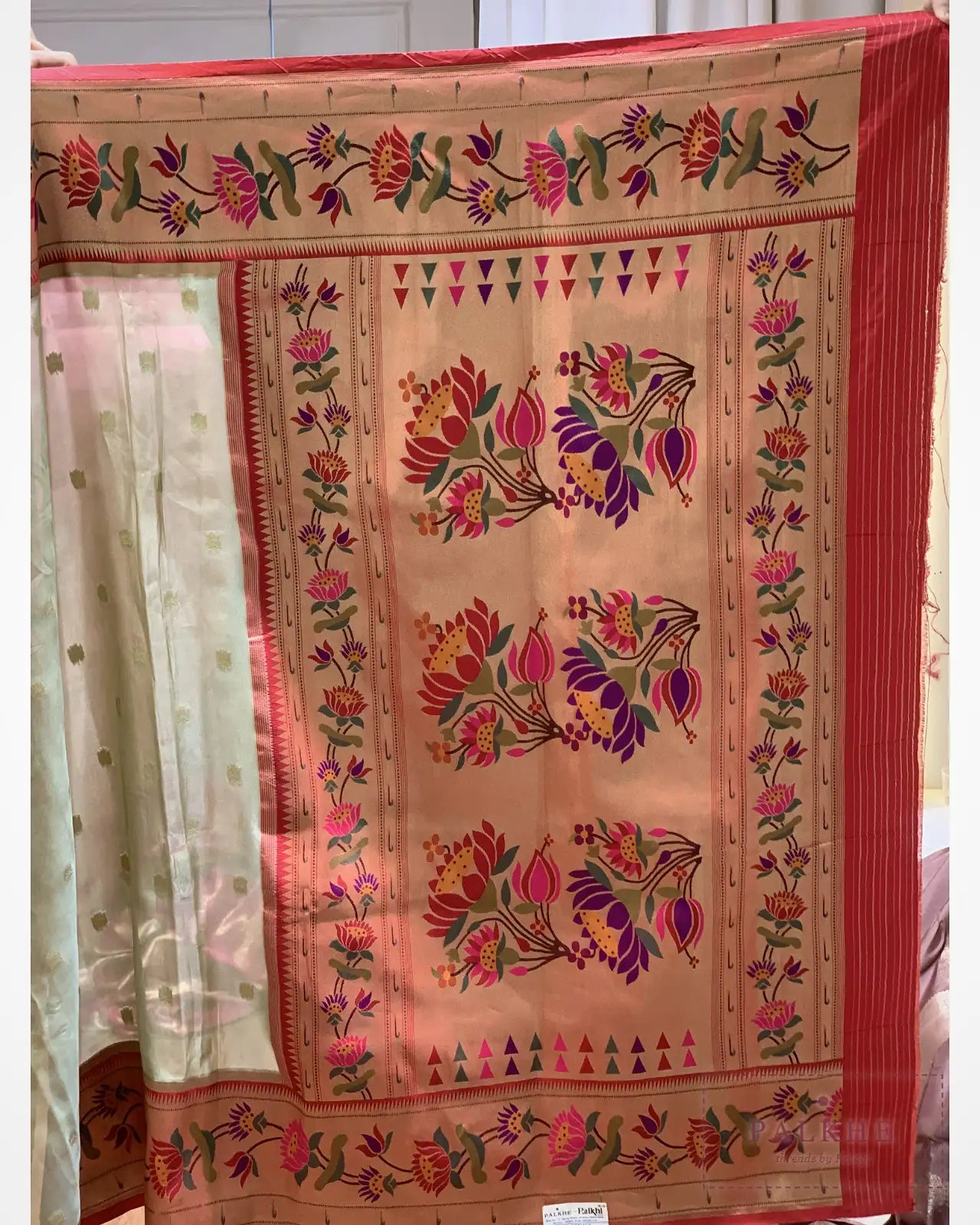 Pista Green Paithani Butti in Tissue Silk