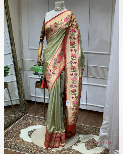 Pista Green Paithani Butti in Tissue Silk