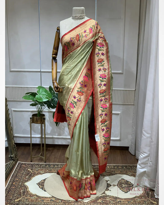 Pista Green Paithani Butti in Tissue Silk