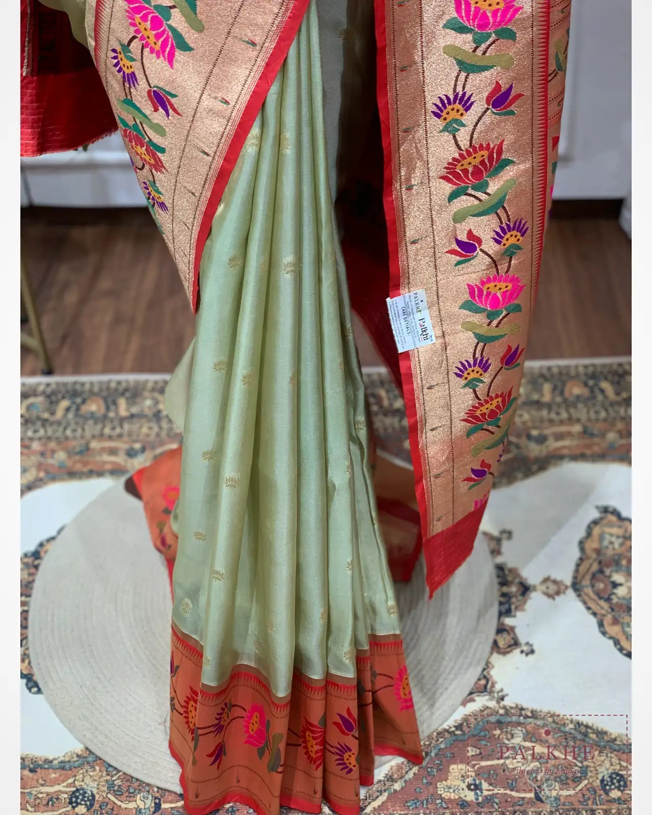 Pista Green Paithani Butti in Tissue Silk