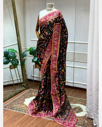 Black Pashmina x Hand Embroidered