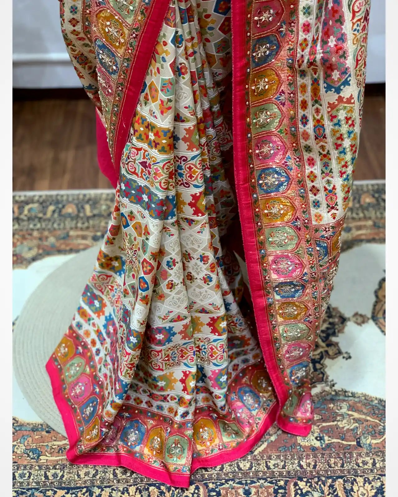Cream Meenakari Pashmina x Hand Embroidery