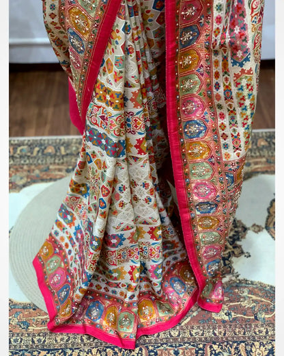 Cream Meenakari Pashmina x Hand Embroidery