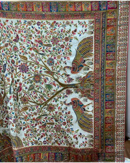 Cream Traditional Motifs Pashmina x Hand Embroidery