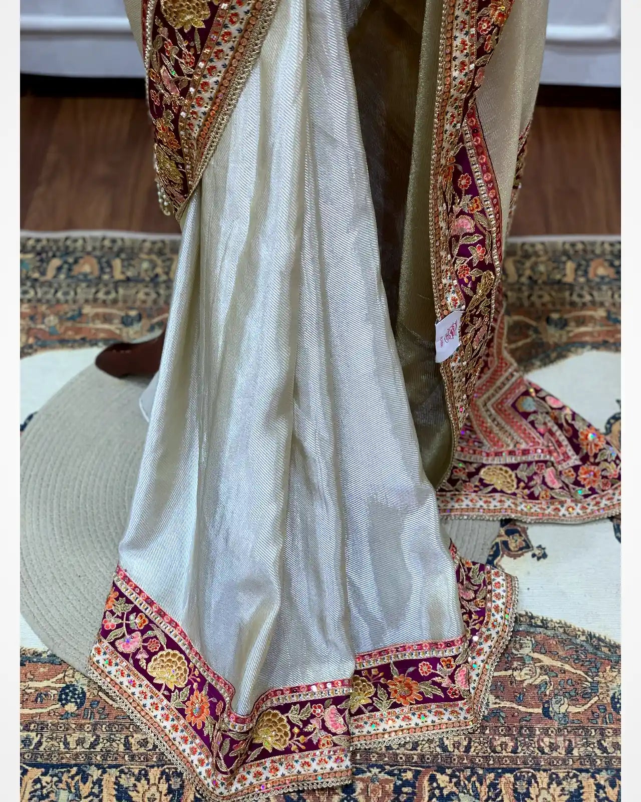 Gold Tissue Silk Pashmina x Hand Embroidery
