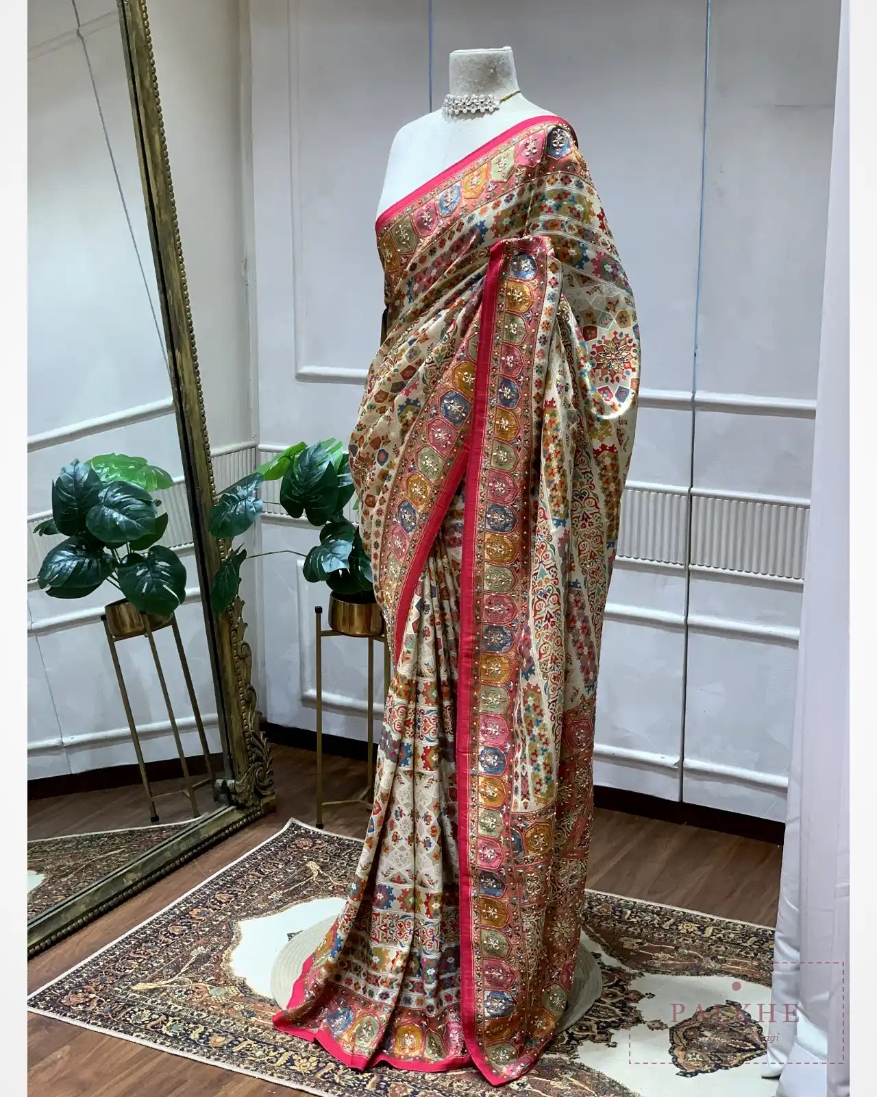 Cream Meenakari Pashmina x Hand Embroidery
