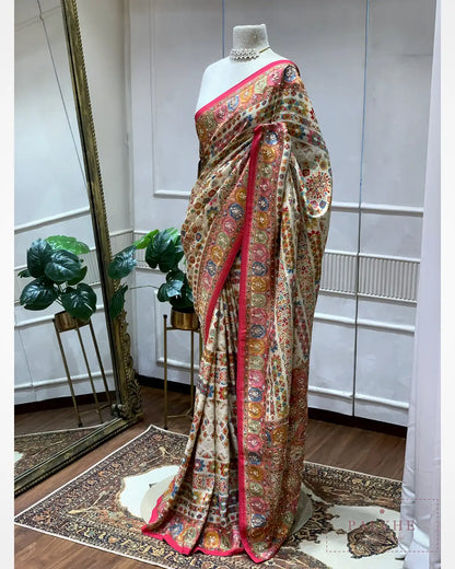 Cream Meenakari Pashmina x Hand Embroidery