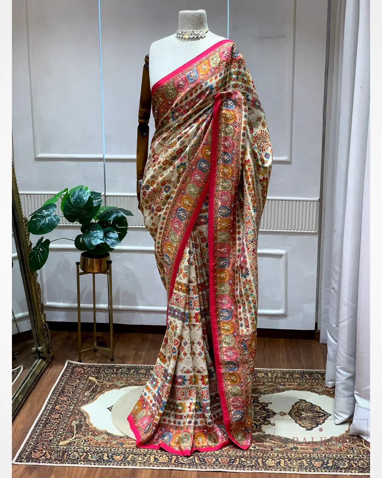 Cream Meenakari Pashmina x Hand Embroidery