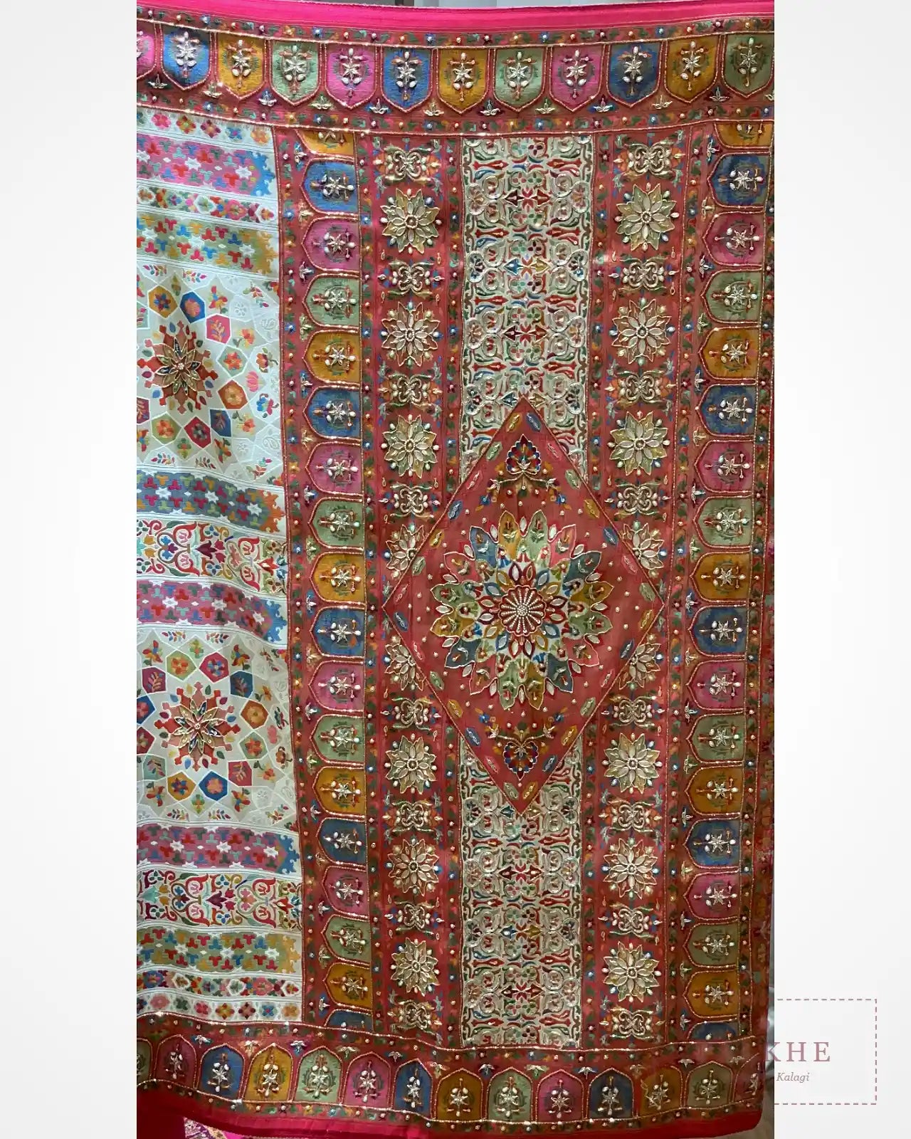 Cream Meenakari Pashmina x Hand Embroidery