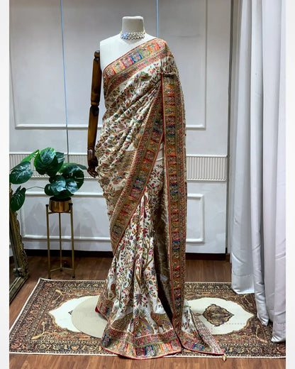 Cream Traditional Motifs Pashmina x Hand Embroidery
