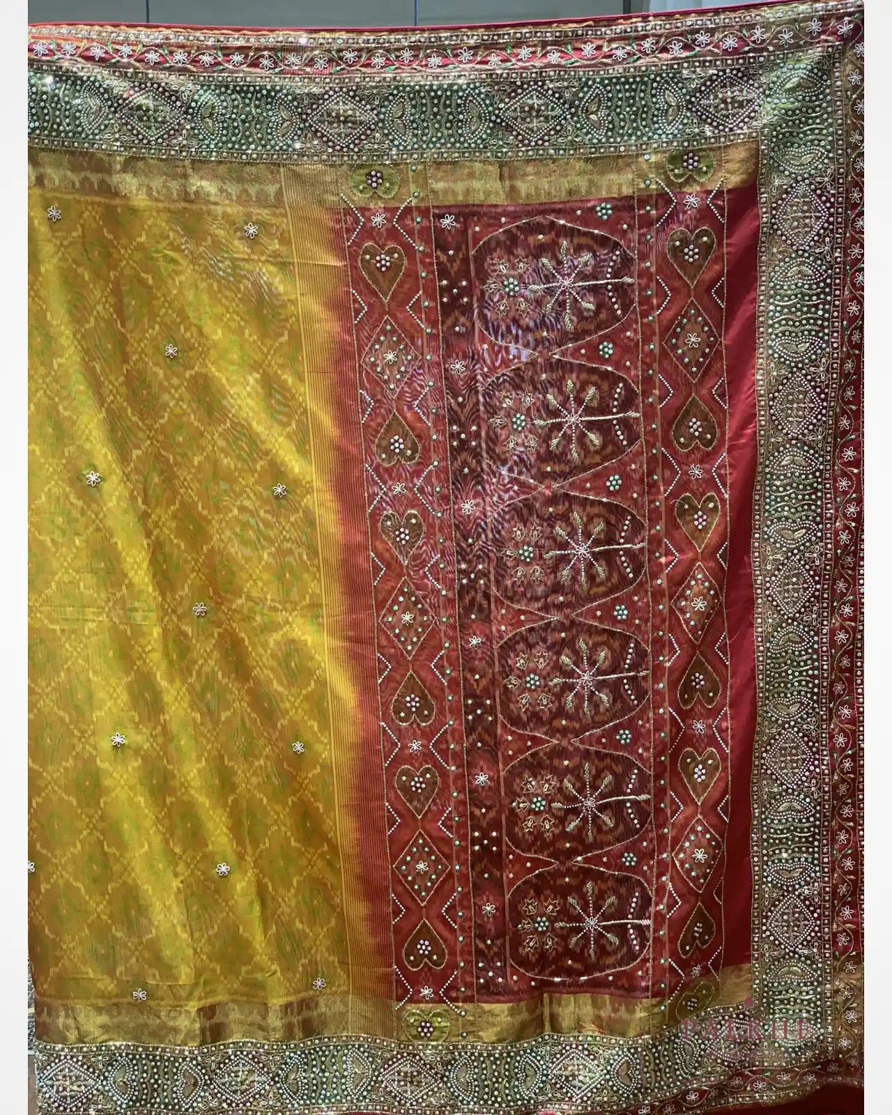 Mustard Yellow Pure Silk Patola x Hand Embroidery
