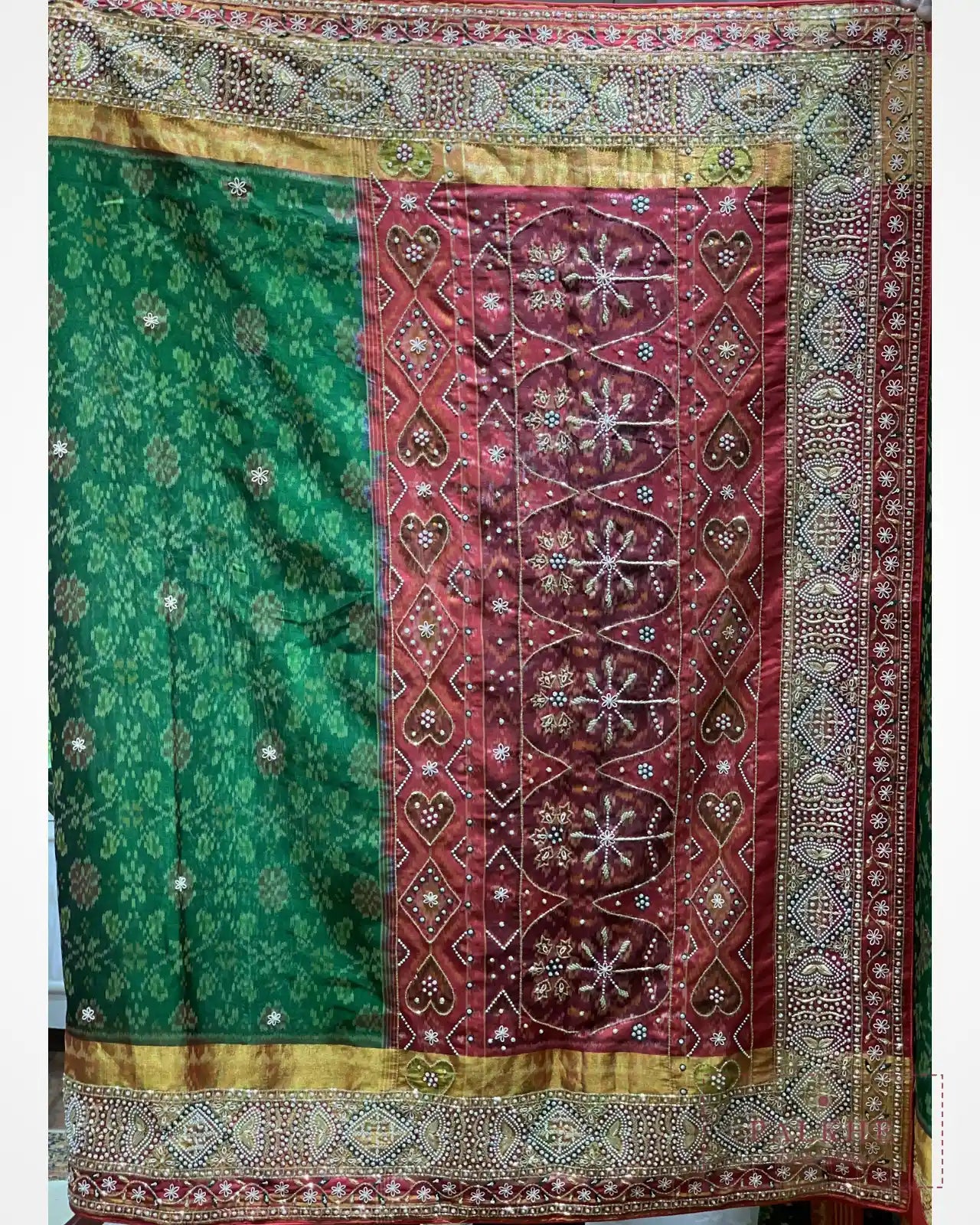 Bottle Green Pure Silk Patola x Hand Embroidery