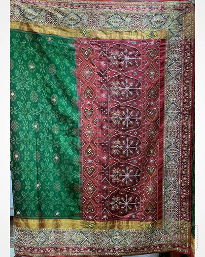 Bottle Green Pure Silk Patola x Hand Embroidery