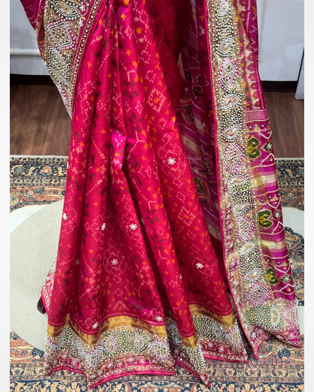 Rani Pink Pochampally Patola x Hnad Embroidery