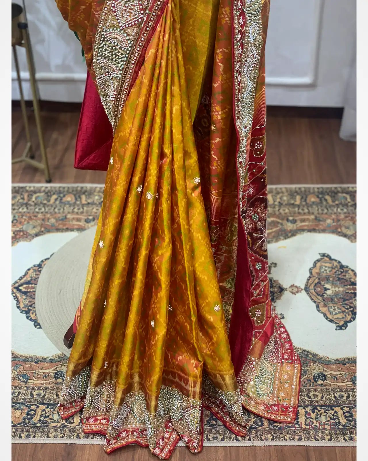 Mustard Yellow Pure Silk Patola x Hand Embroidery