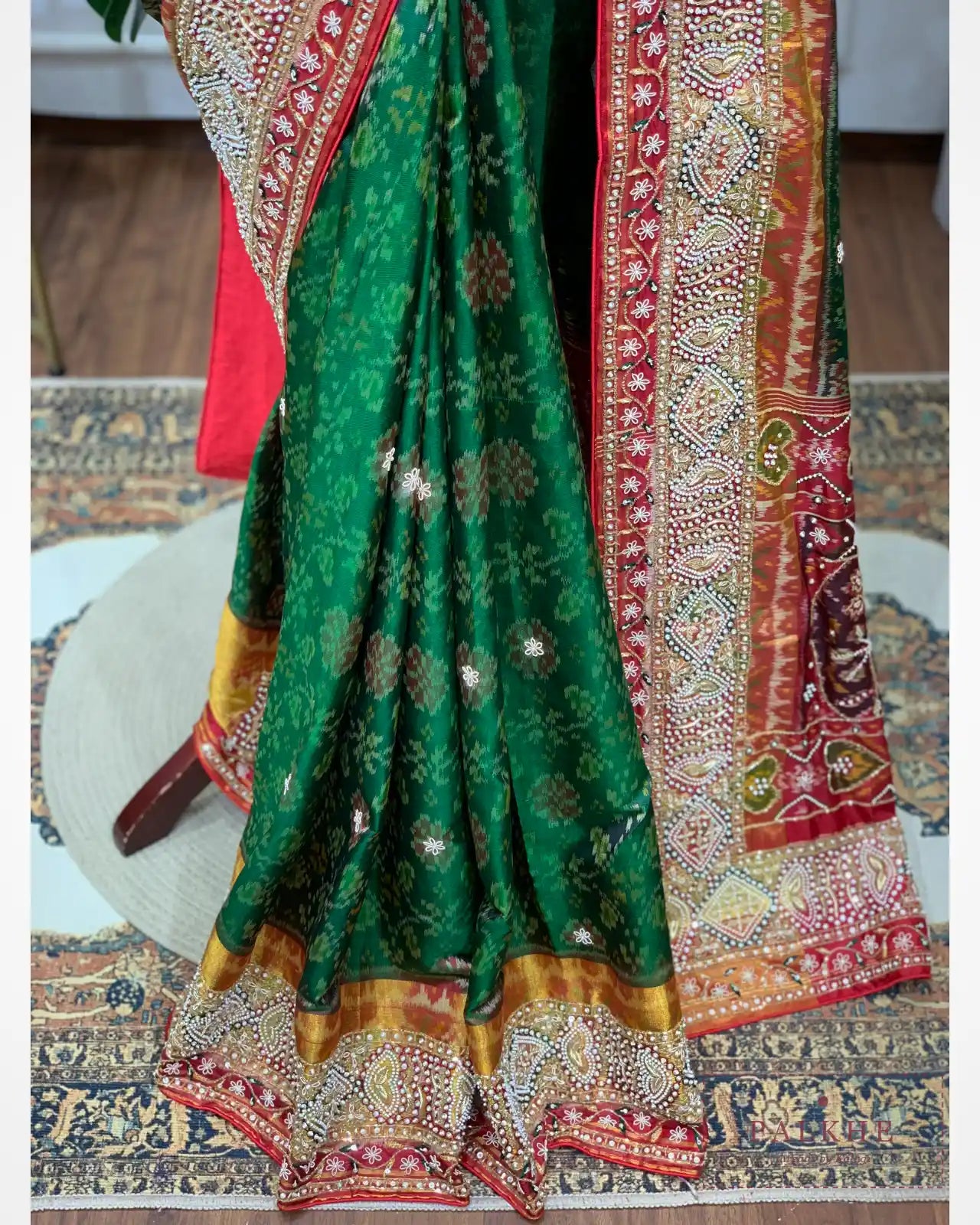 Bottle Green Pure Silk Patola x Hand Embroidery