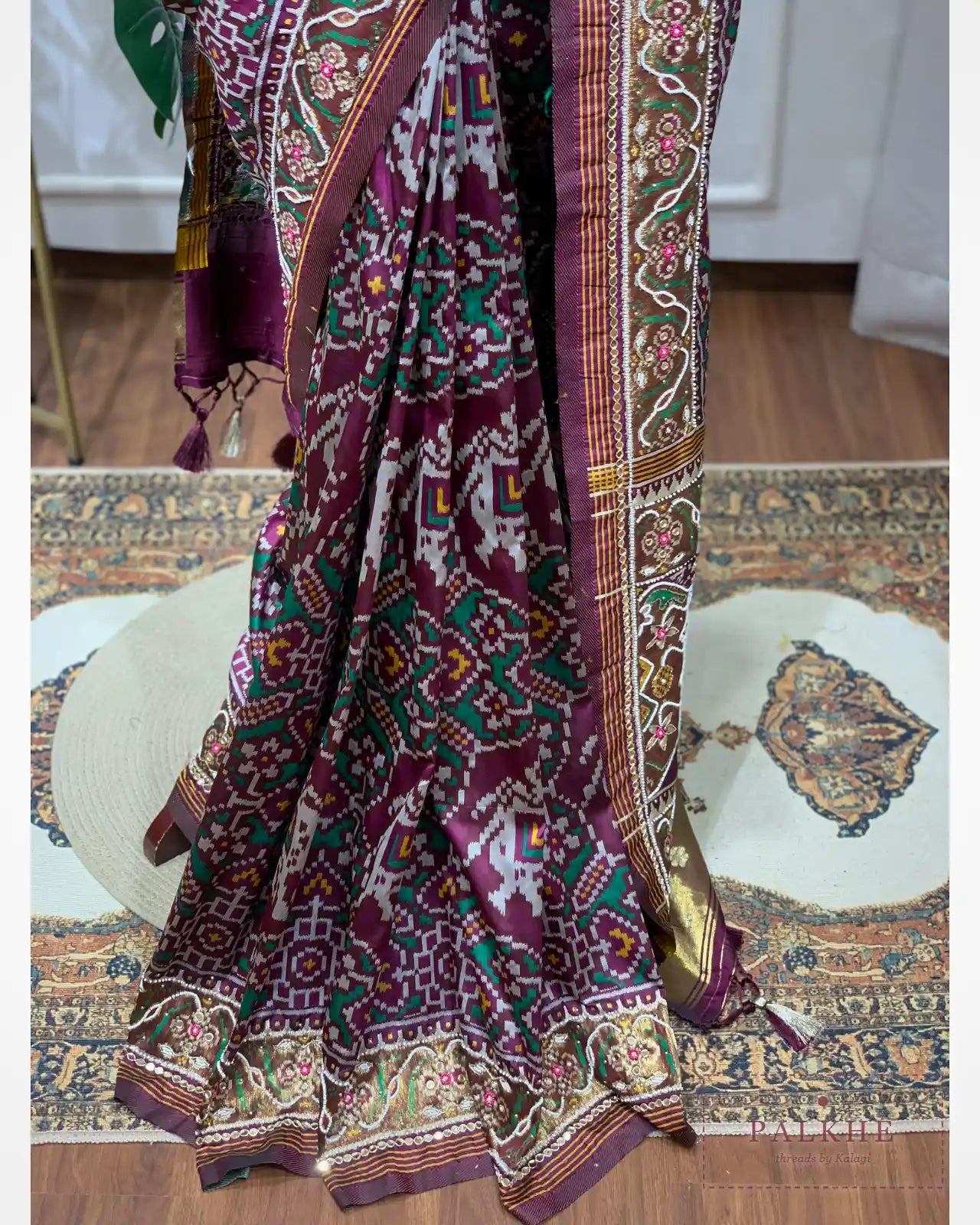 Wine Semi Silk Patola x Hand Embroidery