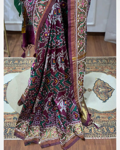 Wine Semi Silk Patola x Hand Embroidery