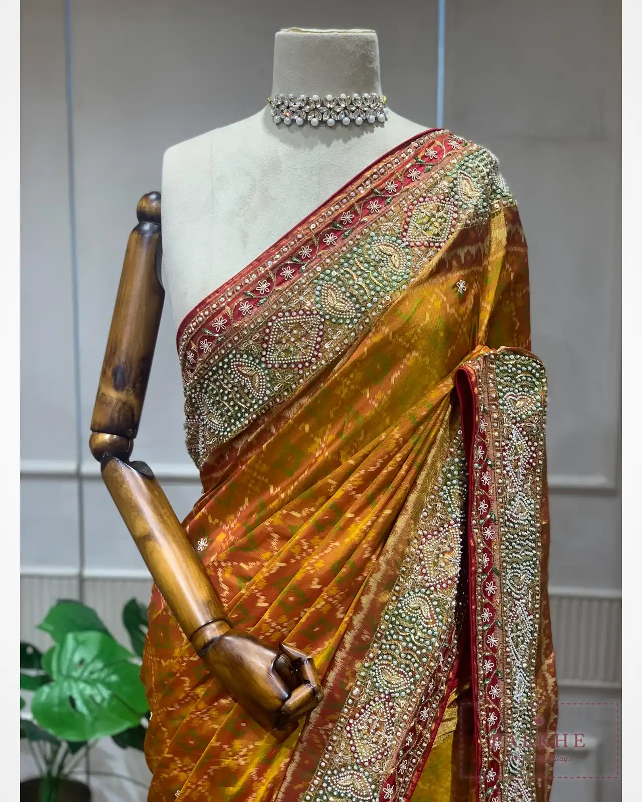 Mustard Yellow Pure Silk Patola x Hand Embroidery