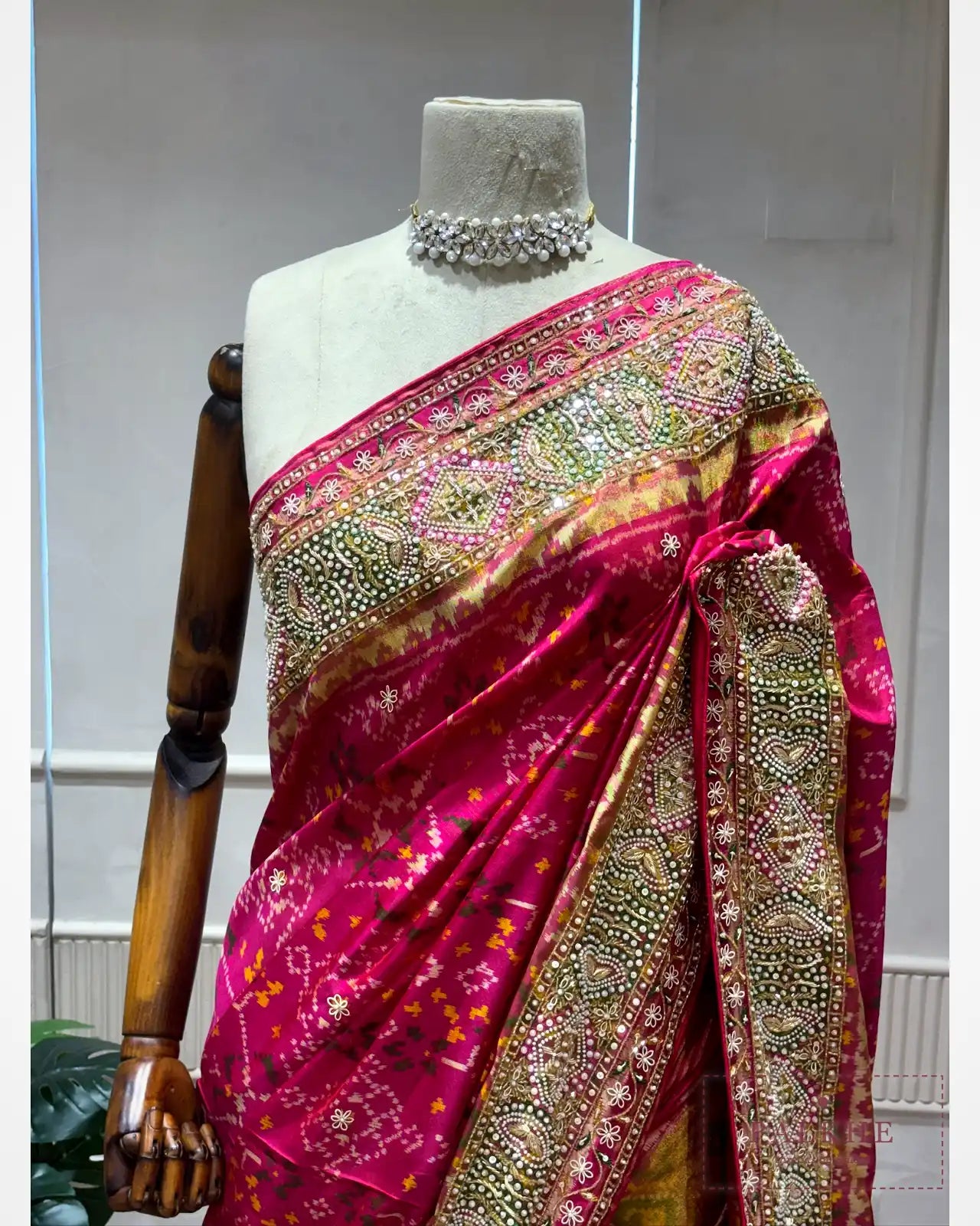 Rani Pink Pochampally Patola x Hnad Embroidery
