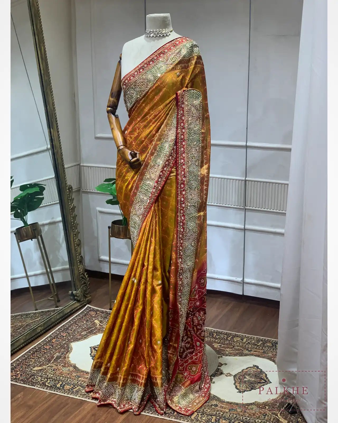 Mustard Yellow Pure Silk Patola x Hand Embroidery