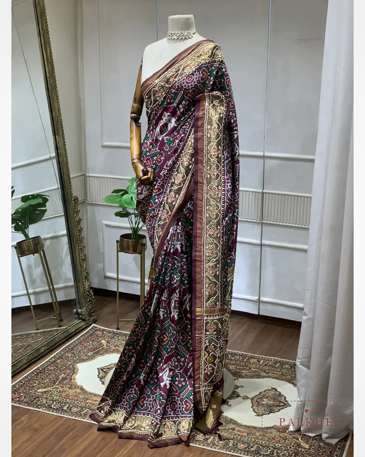 Wine Semi Silk Patola x Hand Embroidery