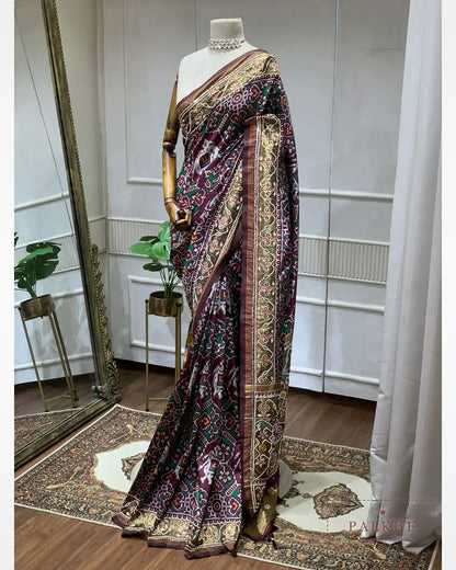 Wine Semi Silk Patola x Hand Embroidery