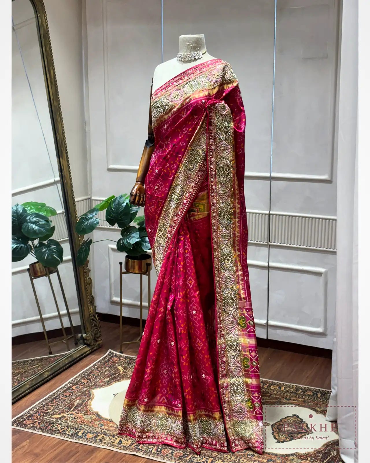 Rani Pink Pochampally Patola x Hnad Embroidery