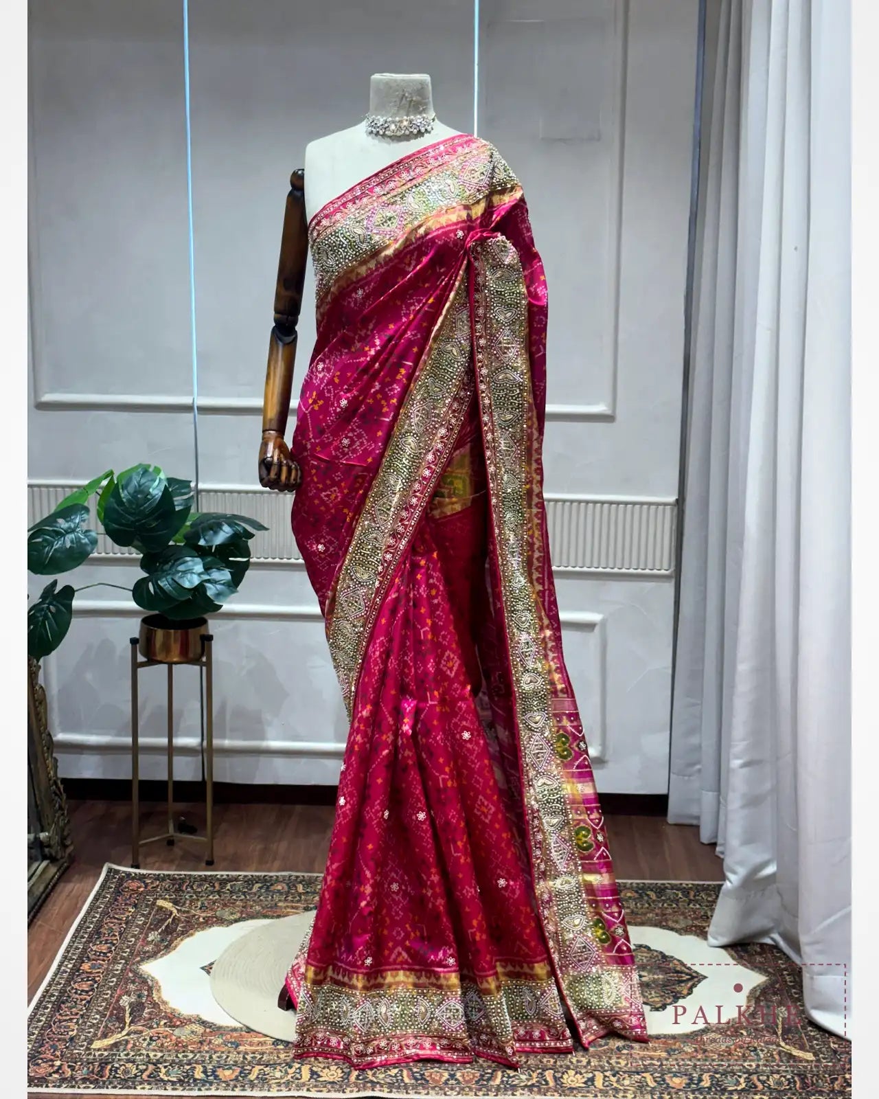 Rani Pink Pochampally Patola x Hnad Embroidery