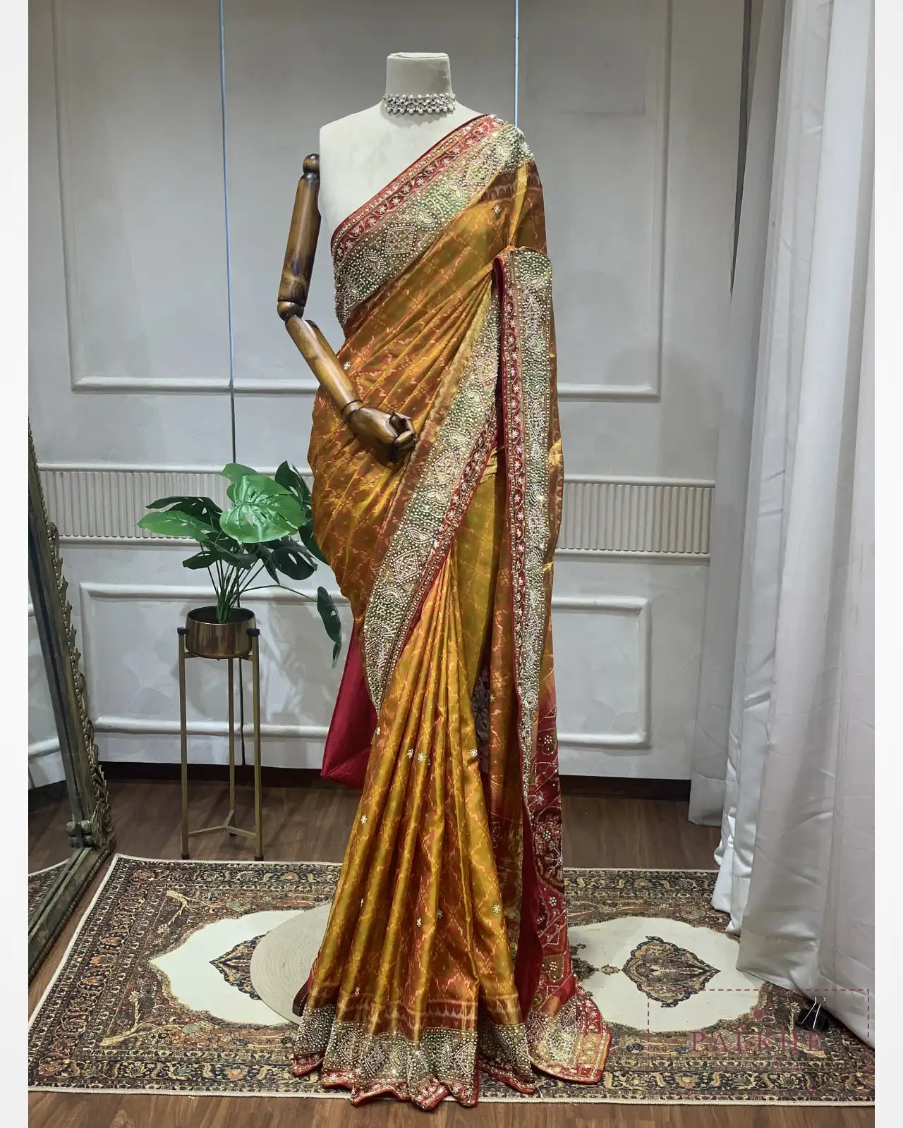 Mustard Yellow Pure Silk Patola x Hand Embroidery