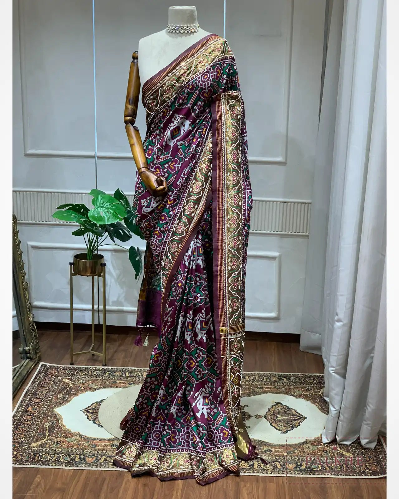 Wine Semi Silk Patola x Hand Embroidery
