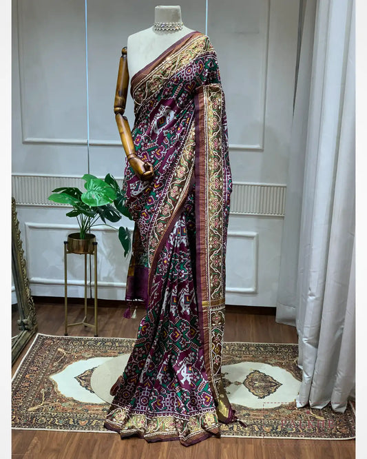 Wine Semi Silk Patola x Hand Embroidery
