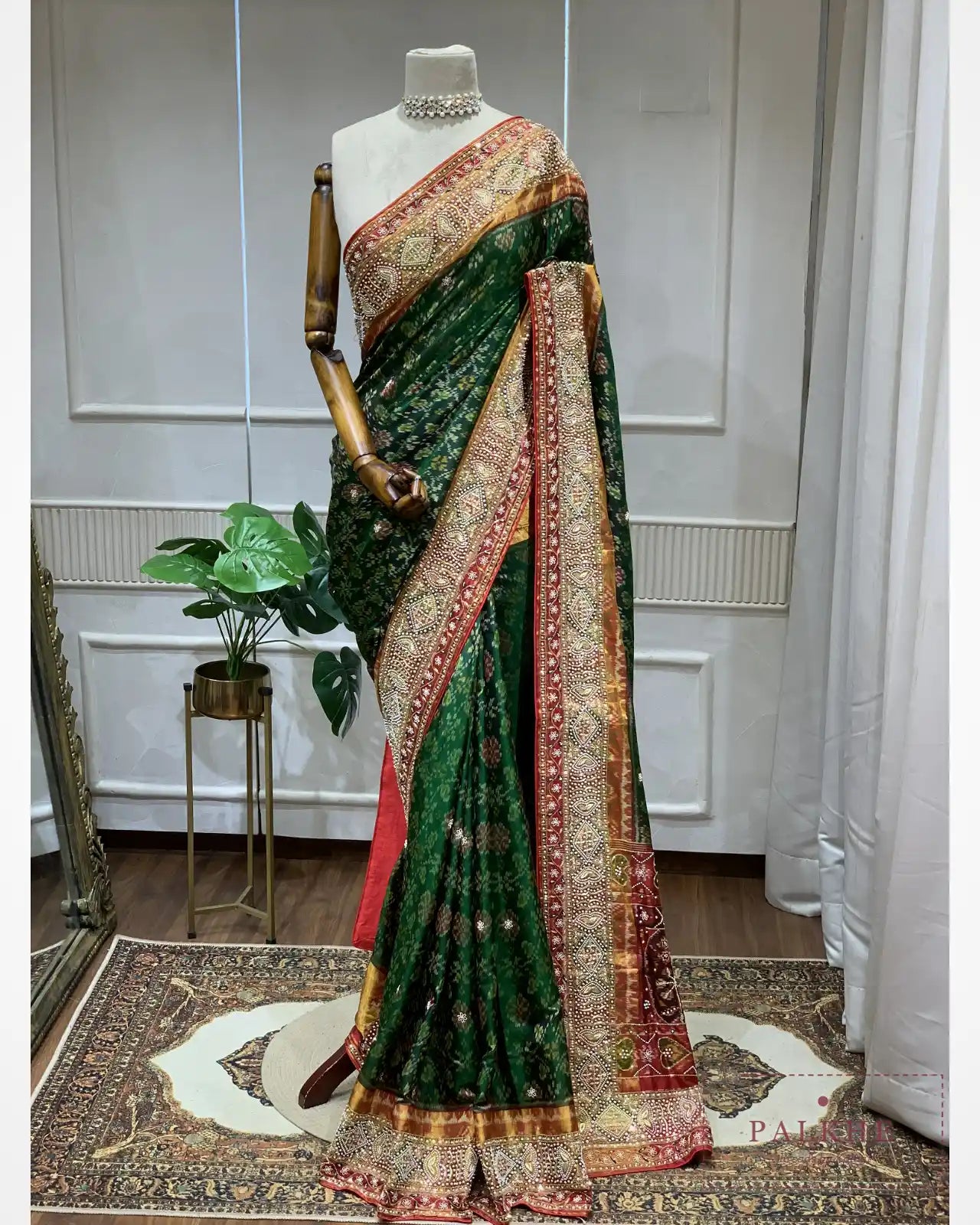 Bottle Green Pure Silk Patola x Hand Embroidery