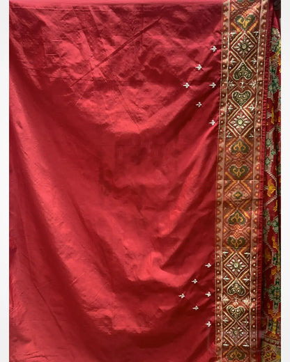 Red Geometric Pure Silk Patola x Hand Embroidery