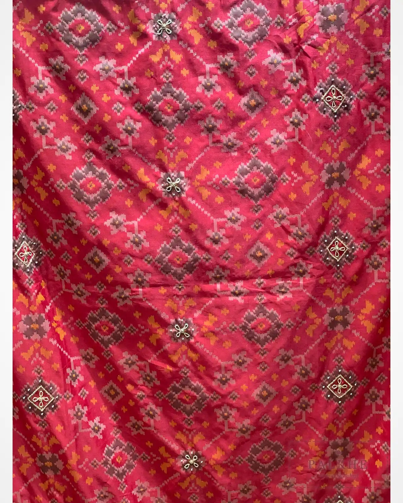 Red Geometric Pure Silk Patola x Hand Embroidery