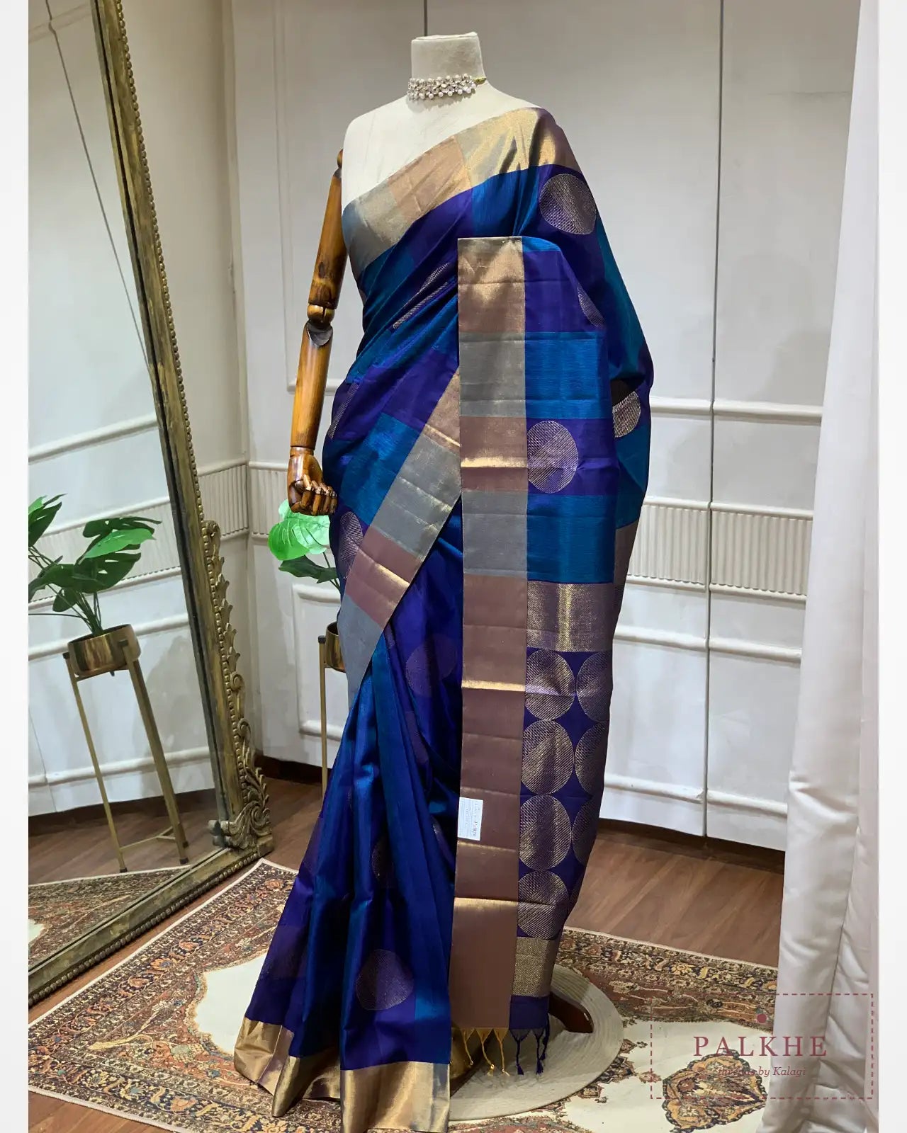 Royal Blue Pure Silk Geometric