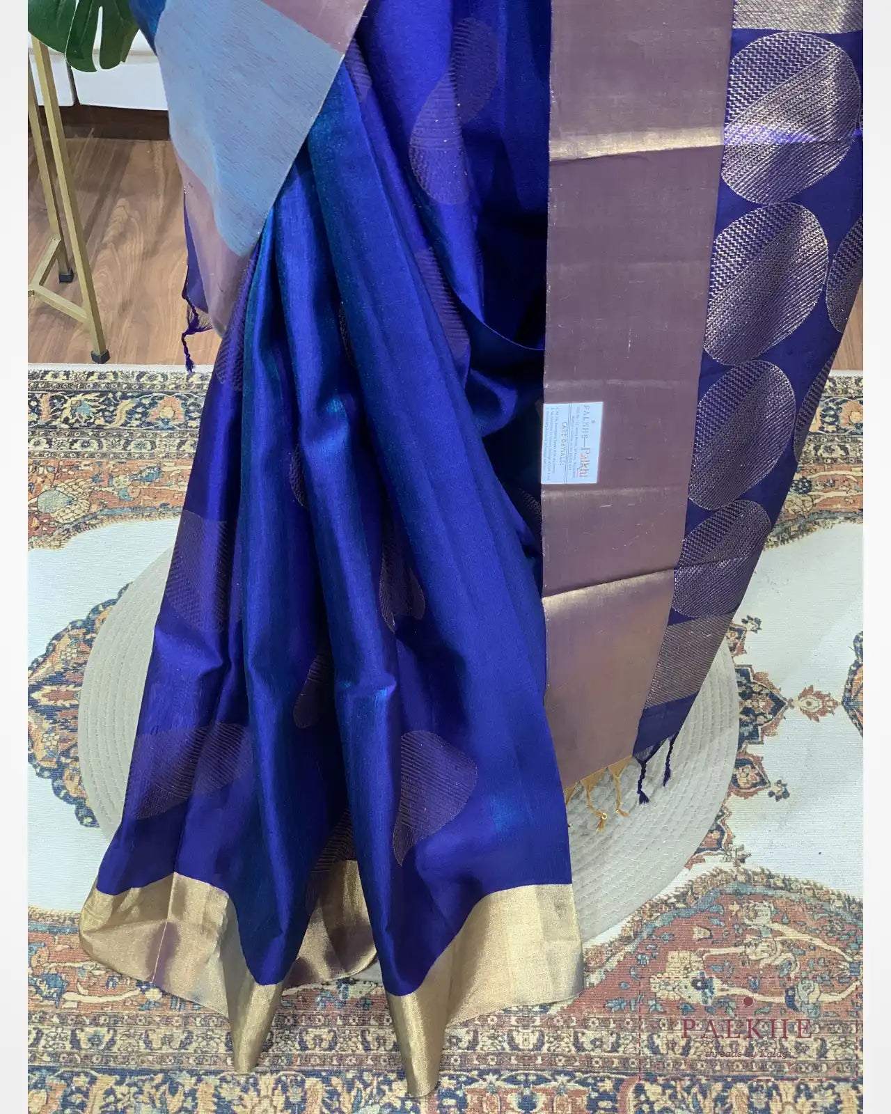 Royal Blue Pure Silk Geometric
