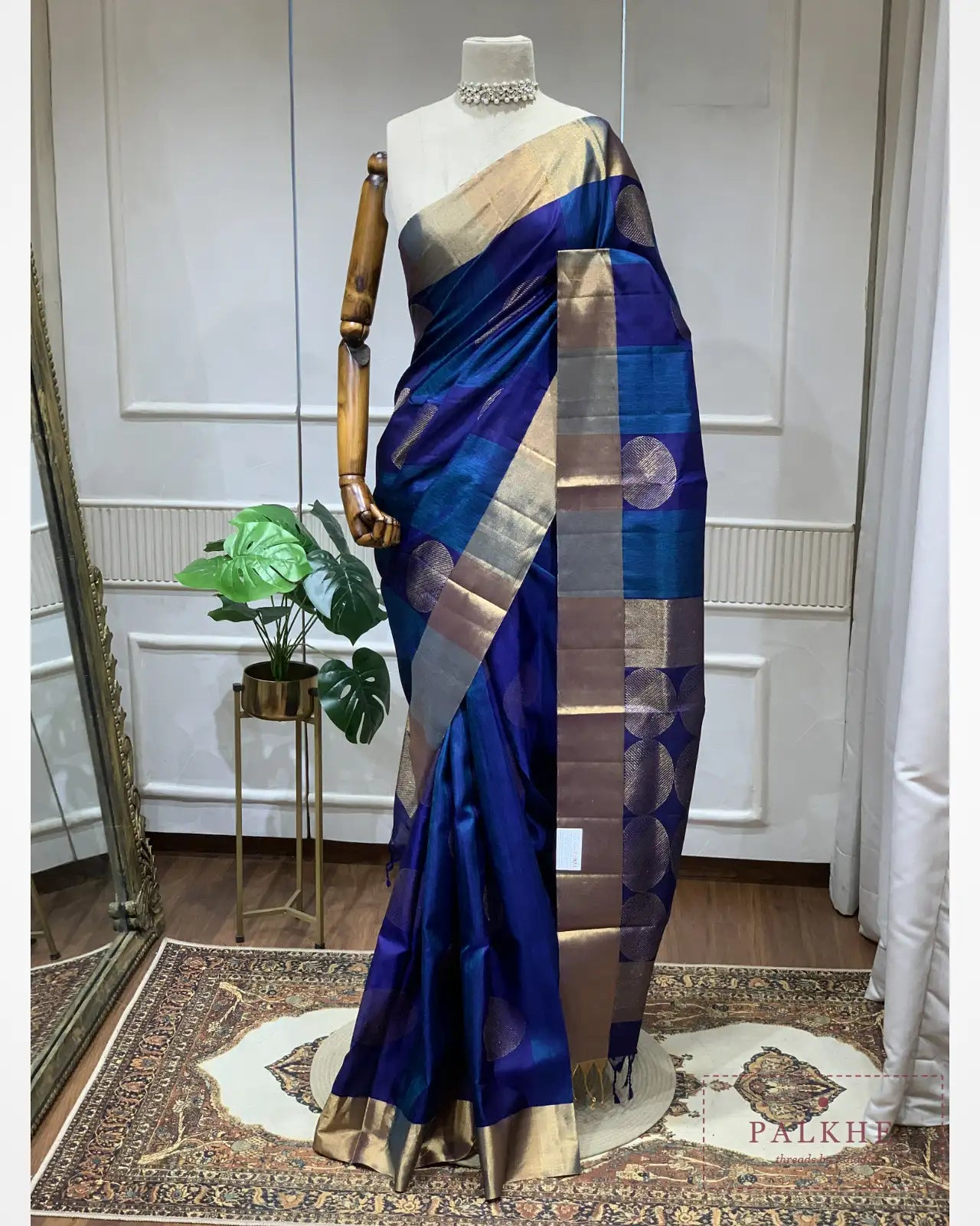 Royal Blue Pure Silk Geometric
