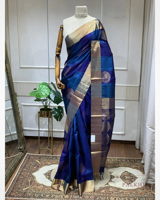 Royal Blue Pure Silk Geometric