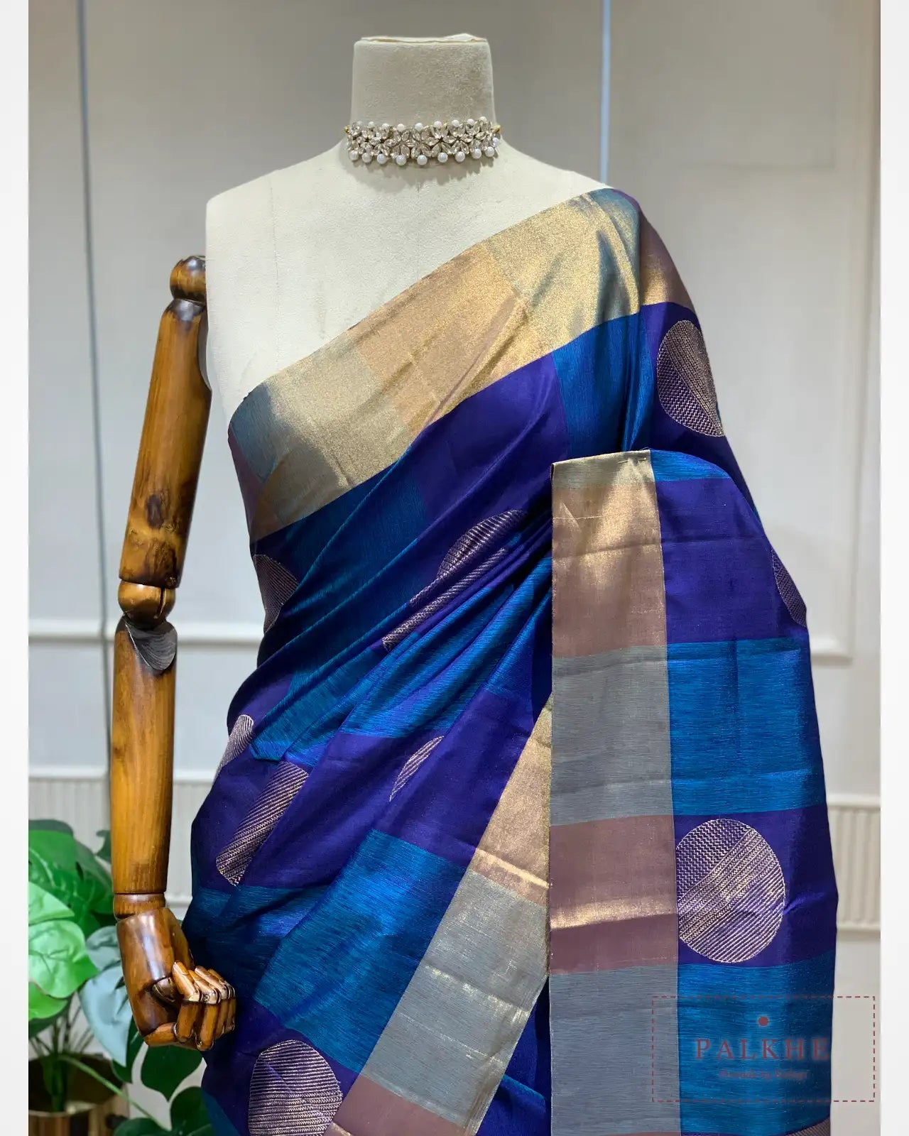 Royal Blue Pure Silk Geometric