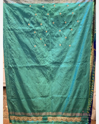 Royal Blue & Rama Green Pure Pochampally Patola x Hand Embroidery