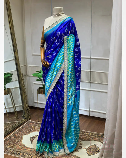 Royal Blue & Rama Green Pure Pochampally Patola x Hand Embroidery
