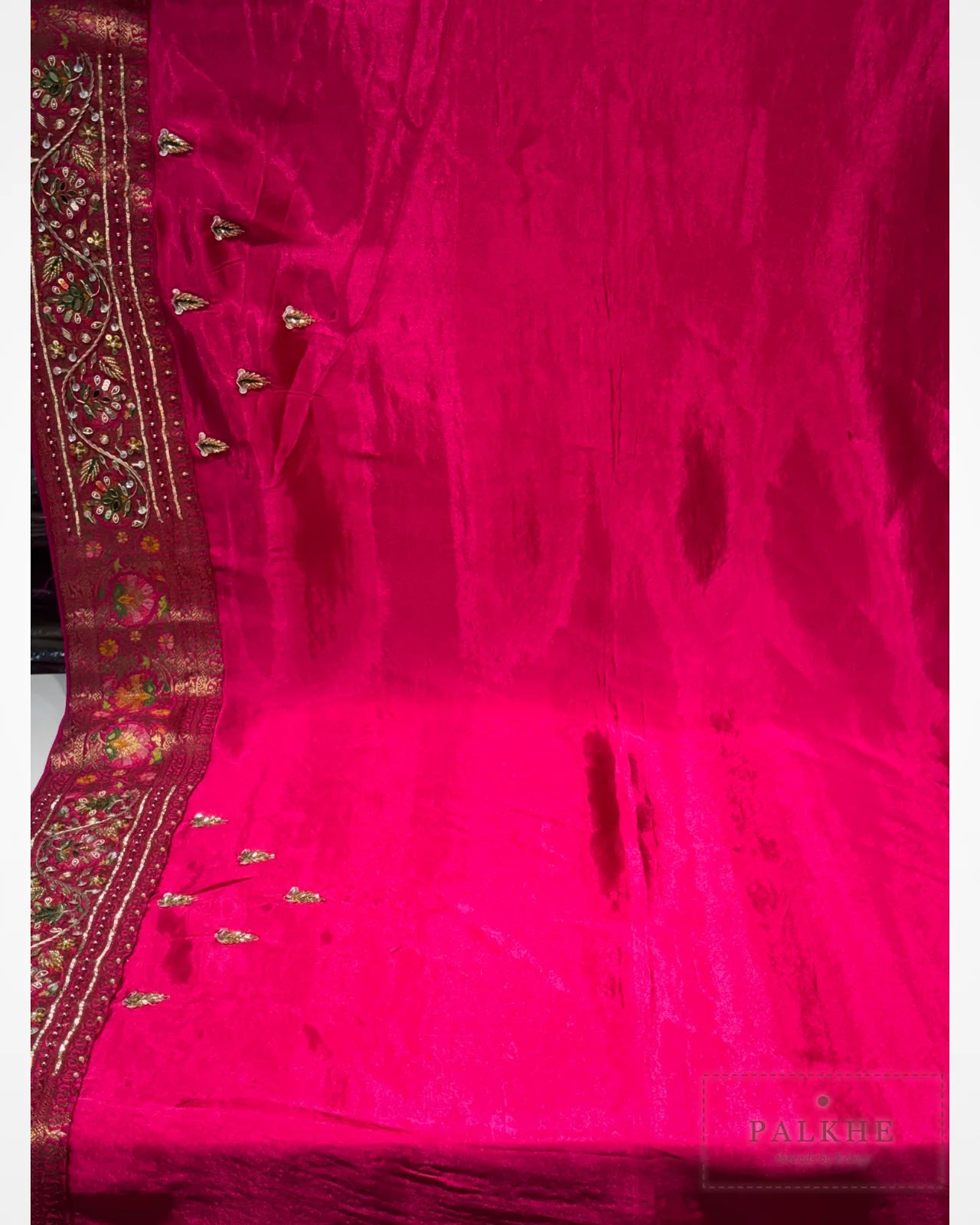 Rani Pink Geometric Gajji Silk Rangkat x Hand Embroidery