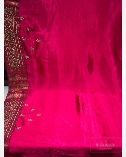 Rani Pink Geometric Gajji Silk Rangkat x Hand Embroidery