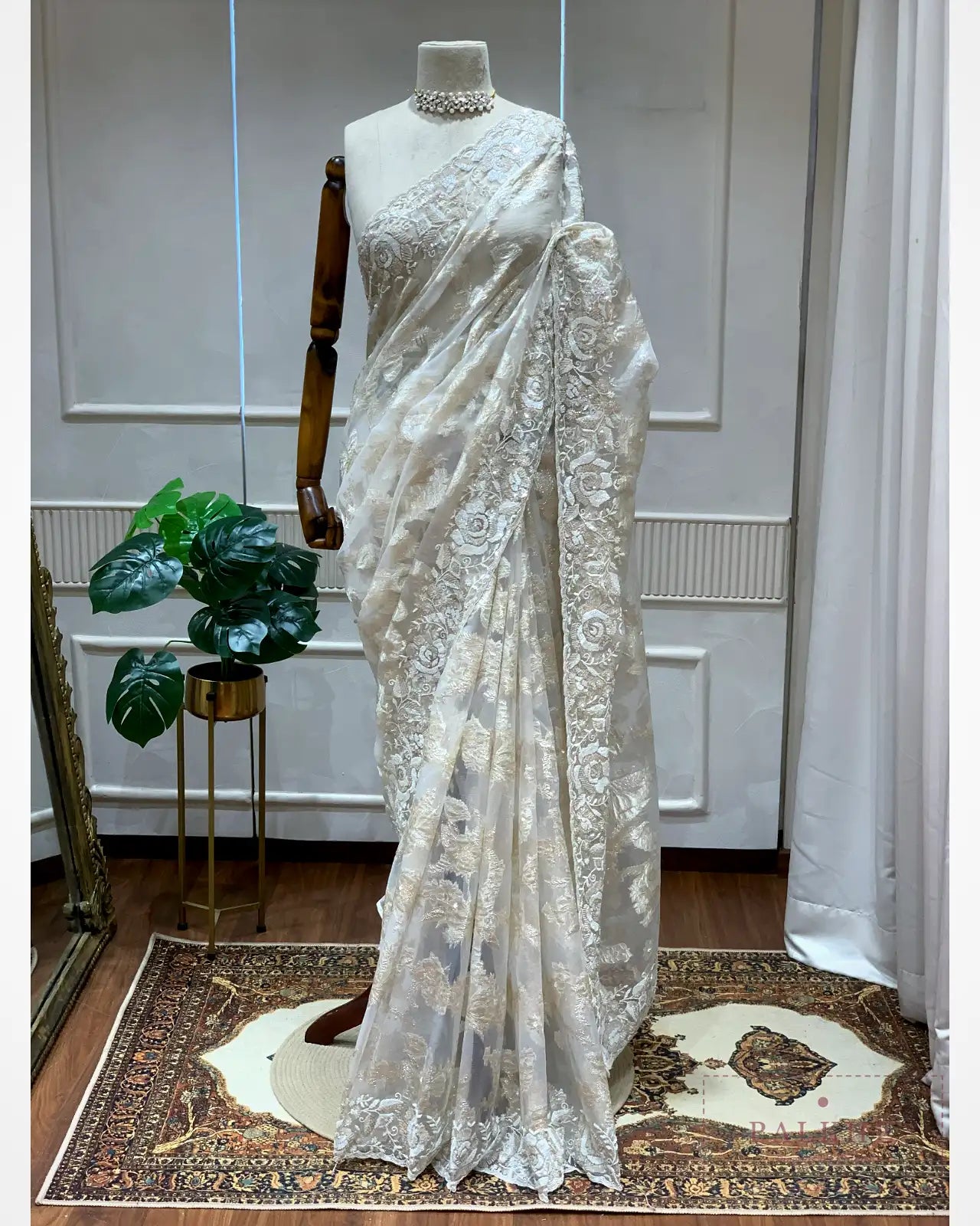 Off White Organza Tissue x Hand Embroidery